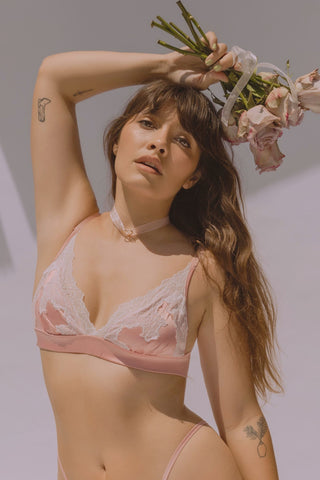 La Vie En Rose Satin Bra With Floral Lace Detail